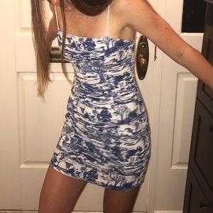 White and blue mini dress